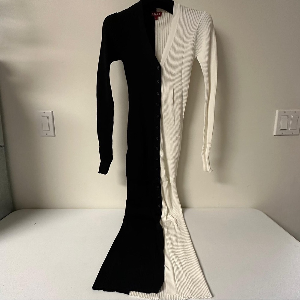 STAUD Shoko Ribbed Color Block Sweater Dress. - Picture 3 of 5